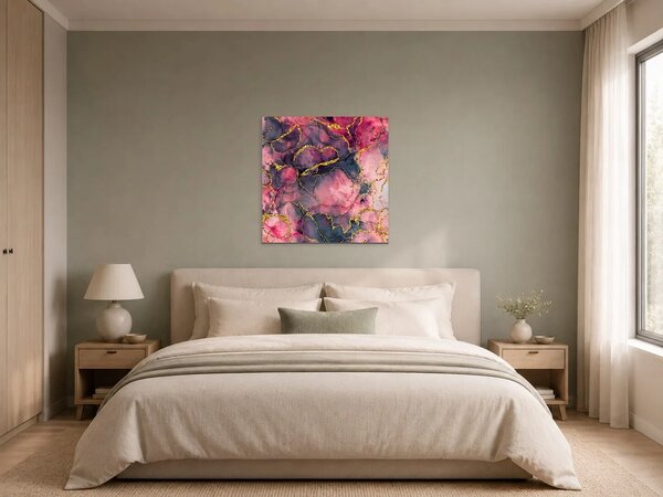 Abstraktní mramor v růžové a zlaté – Jednodílný obraz, 40 × 40 cm