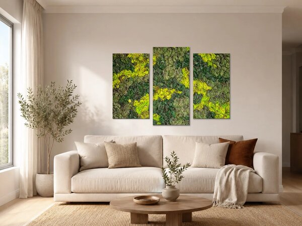 Struktura zeleného mechu – Třídílný obraz B, 90 × 60 cm