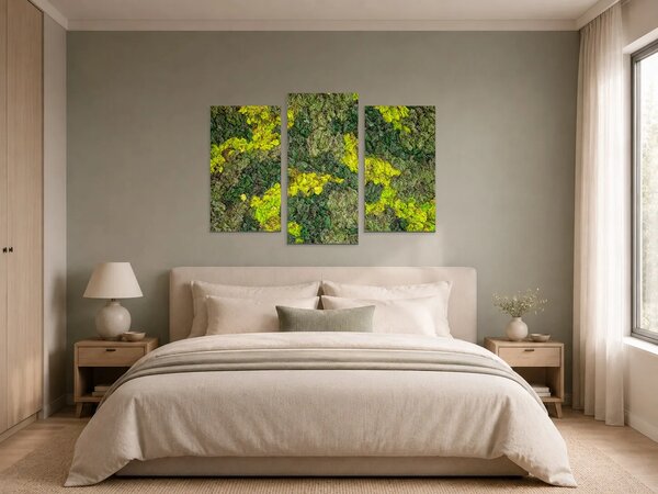 Struktura zeleného mechu – Třídílný obraz B, 90 × 60 cm