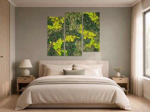 Struktura zeleného mechu – Třídílný obraz C, 150 × 100 cm