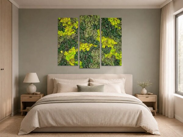 Struktura zeleného mechu – Třídílný obraz B, 120 × 100 cm