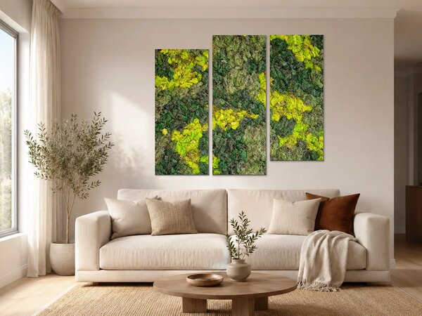Struktura zeleného mechu – Třídílný obraz C, 150 × 100 cm