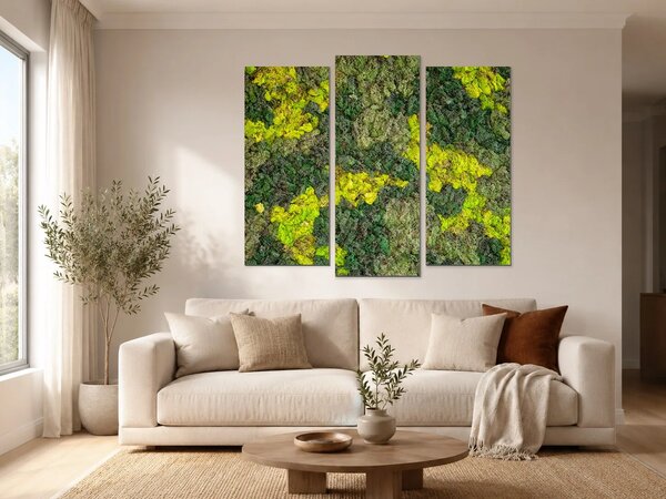 Struktura zeleného mechu – Třídílný obraz B, 120 × 100 cm