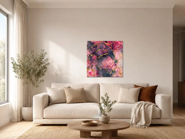 Abstraktní mramor v růžové a zlaté – Jednodílný obraz, 40 × 40 cm