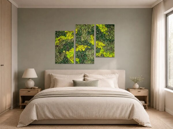 Struktura zeleného mechu – Třídílný obraz C, 90 × 60 cm