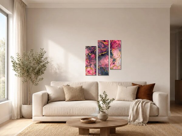 Abstraktní mramor v růžové a zlaté – Třídílný obraz C, 60 × 60 cm