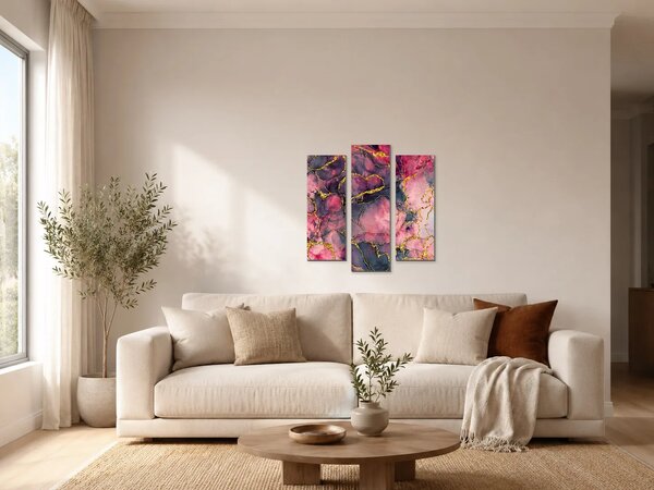 Abstraktní mramor v růžové a zlaté – Třídílný obraz B, 60 × 60 cm