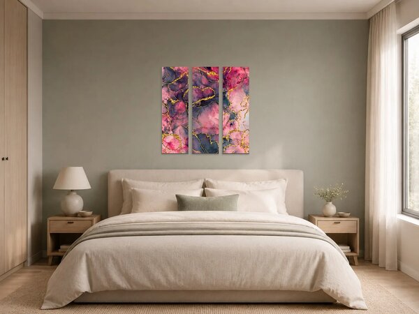 Abstraktní mramor v růžové a zlaté – Třídílný obraz A, 60 × 60 cm