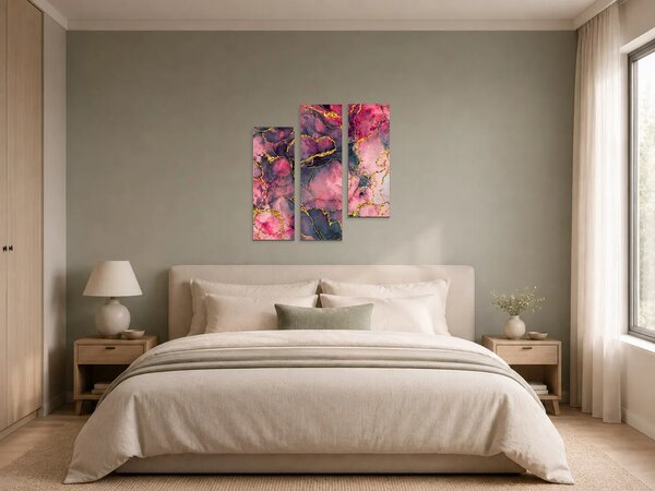 Abstraktní mramor v růžové a zlaté – Třídílný obraz C, 60 × 60 cm