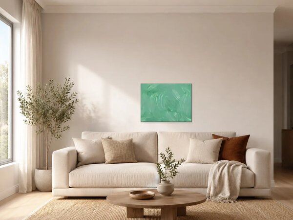 Abstraktní tahy v mátově zelené – Jednodílný obraz, 40 × 30 cm