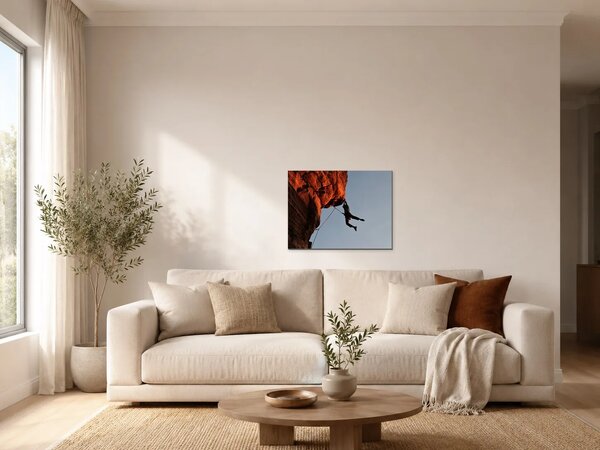Lezec pod oranžovým skalním převisem – Jednodílný obraz, 40 × 30 cm