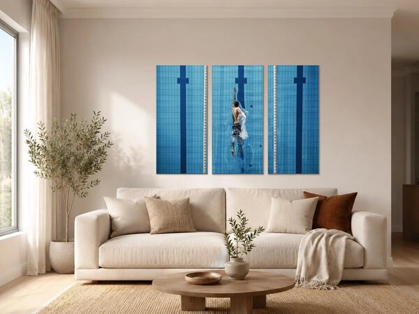 Plavec pod hladinou – Třídílný obraz A, 90 × 60 cm