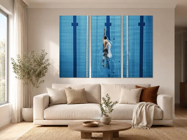 Plavec pod hladinou – Třídílný obraz A, 150 × 100 cm