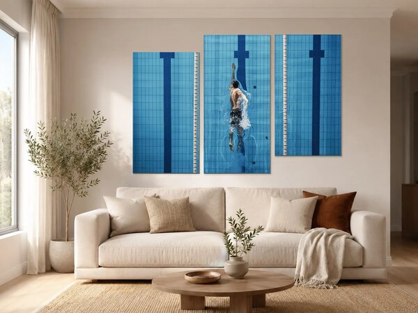 Plavec pod hladinou – Třídílný obraz C, 120 × 80 cm