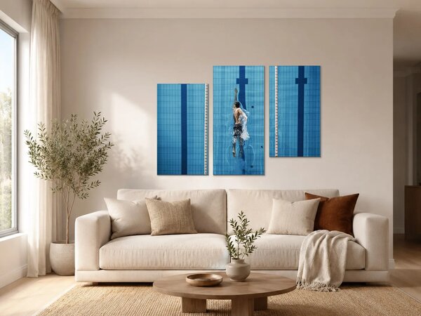 Plavec pod hladinou – Třídílný obraz C, 90 × 60 cm