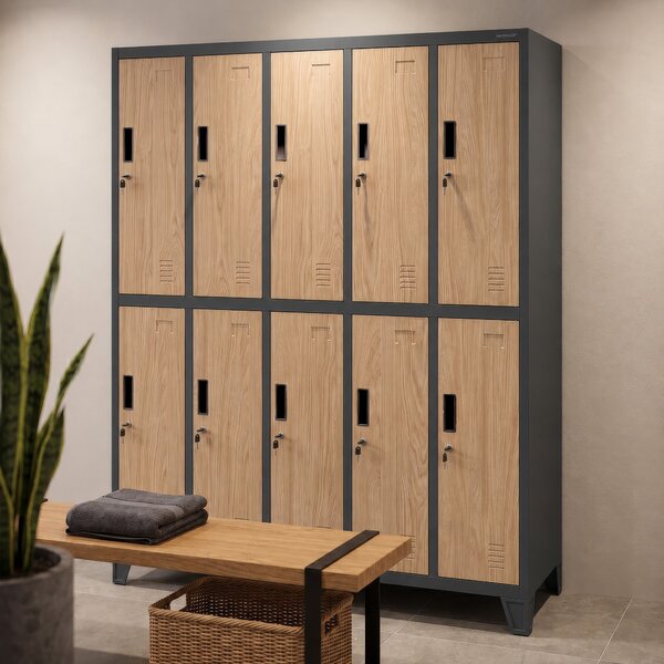 Šatní skříň BOZP 10-dveřová antracitová / dub sonoma: Eco Design BARTEK 1360 x 1720 x 450 mm