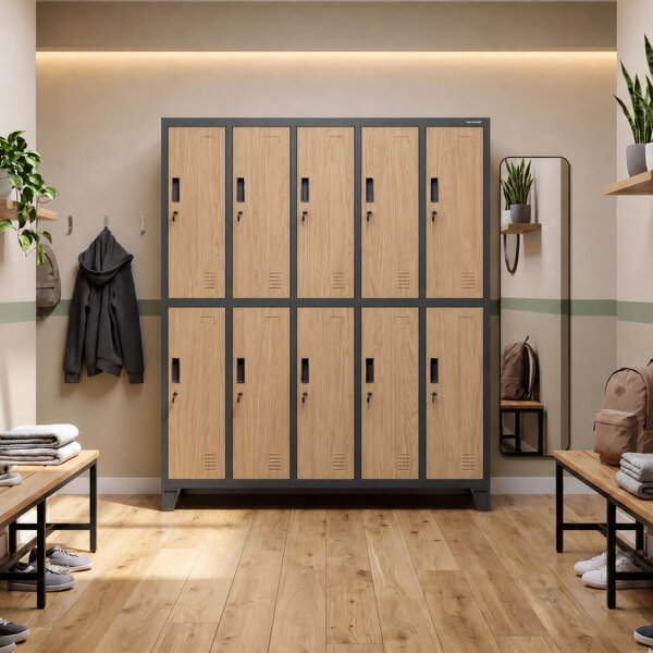 Šatní skříň BOZP 10-dveřová antracitová / dub sonoma: Eco Design BARTEK 1360 x 1720 x 450 mm