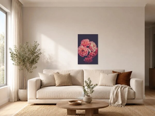Růžové růže na tmavém pozadí – Jednodílný obraz, 30 × 40 cm