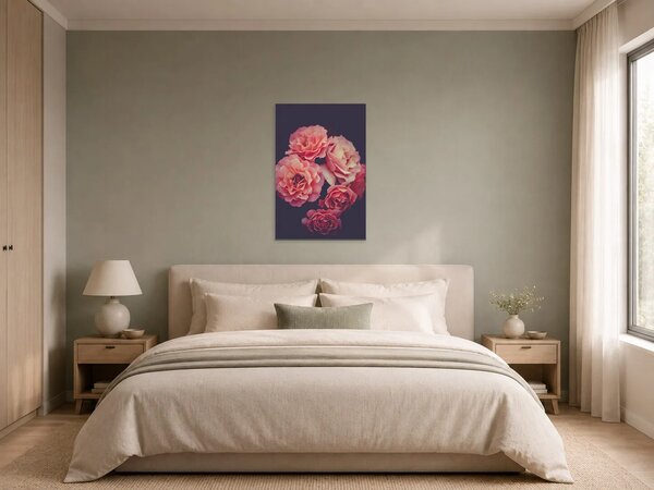 Růžové růže na tmavém pozadí – Jednodílný obraz, 30 × 40 cm