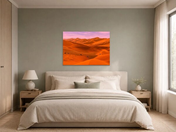 Pouštní duny při růžovém svítání – Jednodílný obraz, 70 × 50 cm