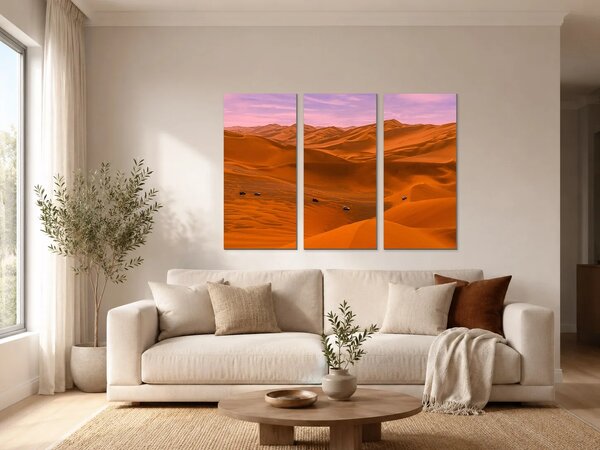 Pouštní duny při růžovém svítání – Třídílný obraz A, 90 × 60 cm