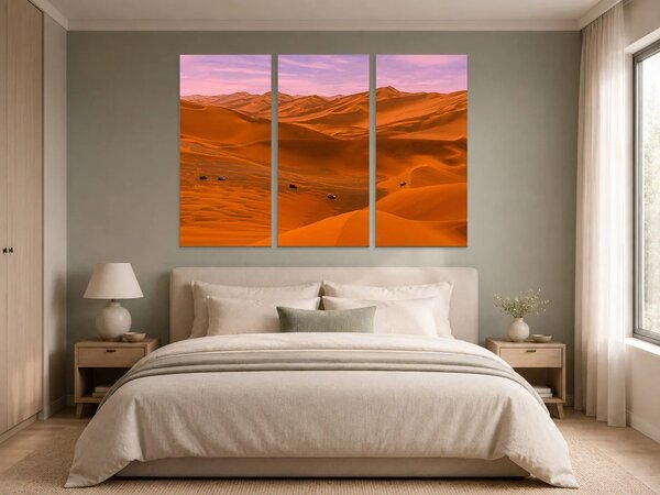 Pouštní duny při růžovém svítání – Třídílný obraz A, 150 × 100 cm