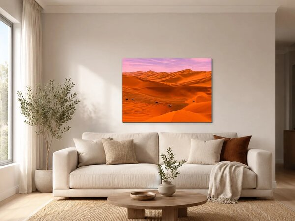 Pouštní duny při růžovém svítání – Jednodílný obraz, 70 × 50 cm