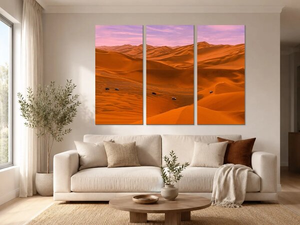 Pouštní duny při růžovém svítání – Třídílný obraz A, 150 × 100 cm