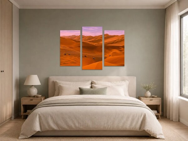 Pouštní duny při růžovém svítání – Třídílný obraz B, 90 × 60 cm