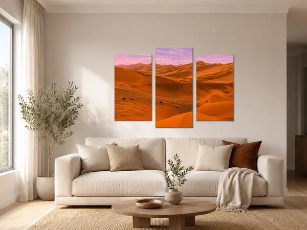 Pouštní duny při růžovém svítání – Třídílný obraz B, 90 × 60 cm