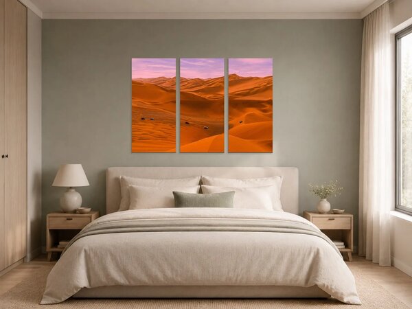 Pouštní duny při růžovém svítání – Třídílný obraz A, 90 × 60 cm