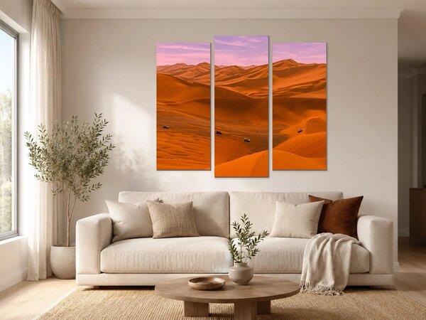 Pouštní duny při růžovém svítání – Třídílný obraz B, 120 × 100 cm