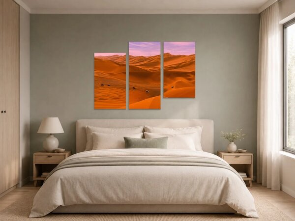 Pouštní duny při růžovém svítání – Třídílný obraz C, 90 × 60 cm