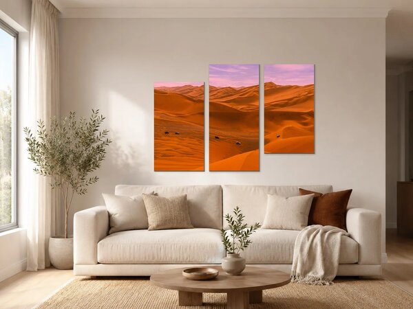 Pouštní duny při růžovém svítání – Třídílný obraz C, 90 × 60 cm