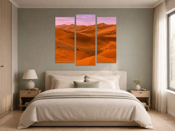 Pouštní duny při růžovém svítání – Třídílný obraz B, 120 × 100 cm