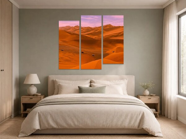 Pouštní duny při růžovém svítání – Třídílný obraz C, 120 × 80 cm