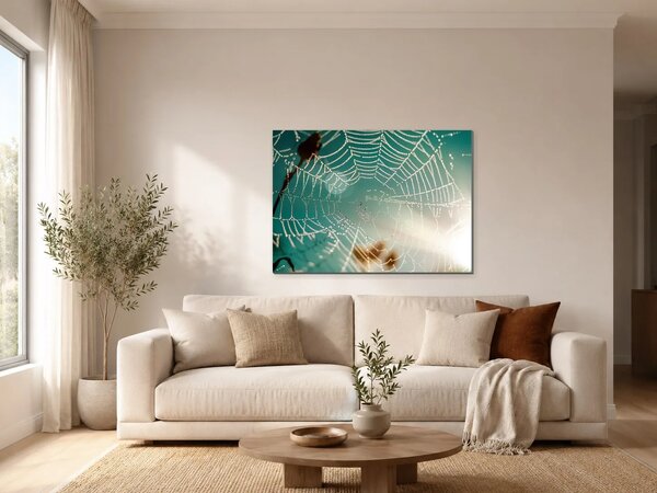 Pavučina v ranní rose – Jednodílný obraz, 70 × 50 cm