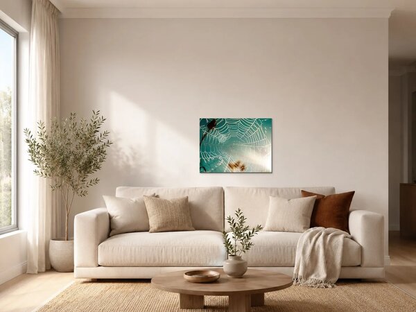 Pavučina v ranní rose – Jednodílný obraz, 40 × 30 cm