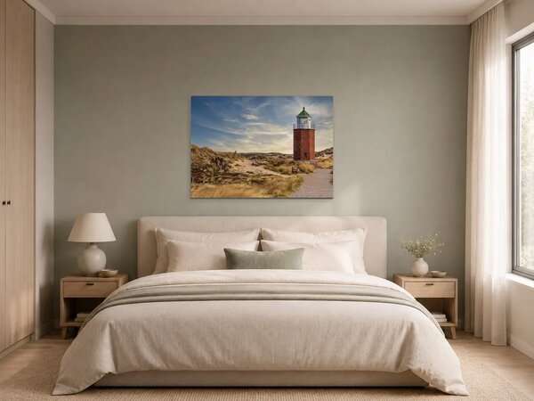Maják v písečných dunách – Jednodílný obraz, 70 × 50 cm