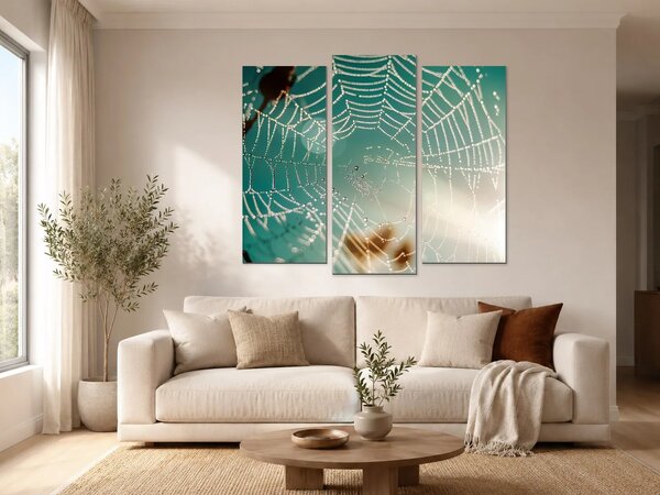 Pavučina v ranní rose – Třídílný obraz B, 120 × 100 cm