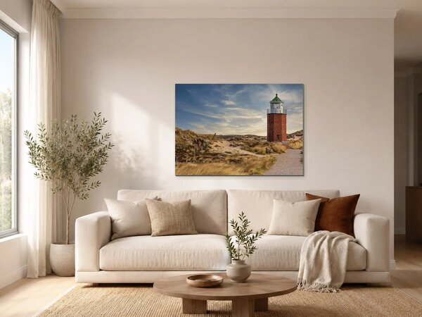 Maják v písečných dunách – Jednodílný obraz, 70 × 50 cm