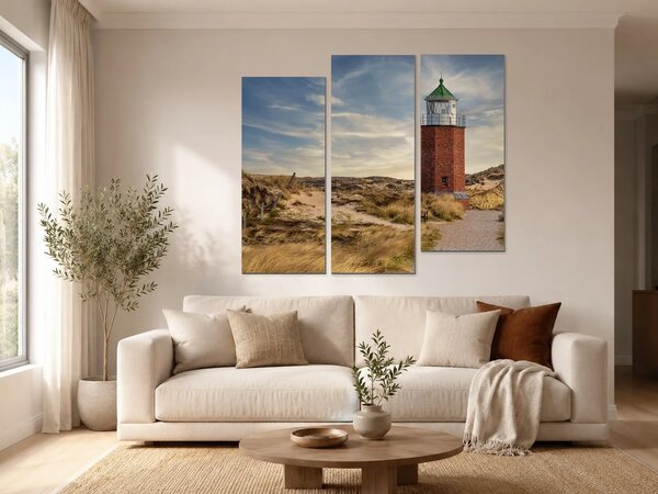 Maják v písečných dunách – Třídílný obraz C, 120 × 80 cm
