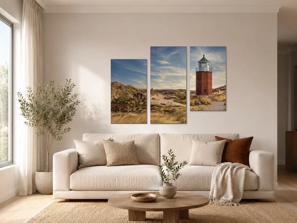 Maják v písečných dunách – Třídílný obraz C, 90 × 60 cm