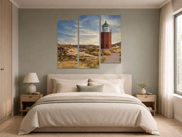 Maják v písečných dunách – Třídílný obraz C, 120 × 80 cm