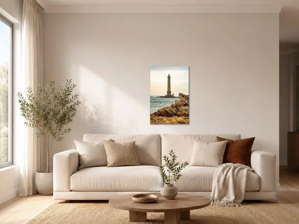 Maják nad skalnatým pobřežím – Jednodílný obraz, 50 × 70 cm