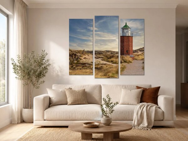 Maják v písečných dunách – Třídílný obraz B, 120 × 100 cm