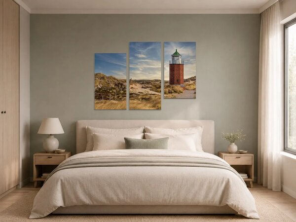 Maják v písečných dunách – Třídílný obraz C, 90 × 60 cm