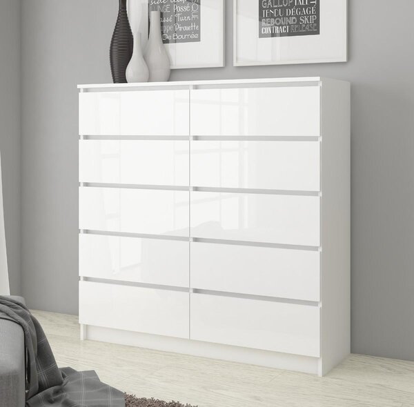 Akord Kredenc 10 zásuvek bílý lesk 120x40x121 cm