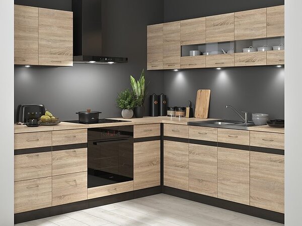 Rohová kuchyně BRW Junona Line 240 + 220 cm (wenge + dub sonoma)