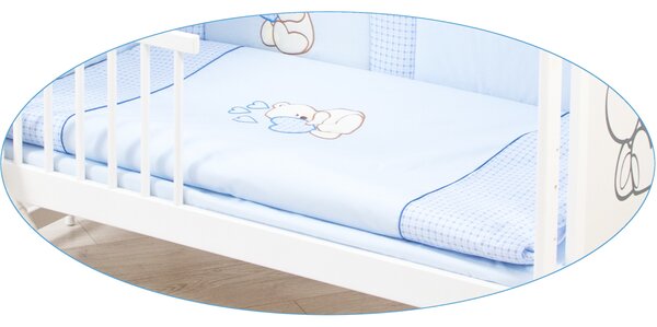 13 dílná souprava postýlka + matrace + lůžkovina vyšívaná MODRÝ MEDVÍDEK SRDCE Druh matrace: pěnová matrace 60x120x6cm